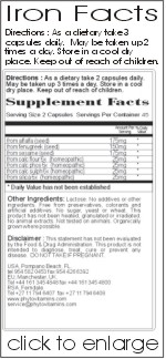 Iron Food Supplement: An all natural vitamin store with iron food supplement, magnesium food supplement, potassium food supplement and silica food supplement.