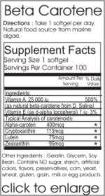 Natural Beta Carotene 25000 iu Ingredient Supplement Facts