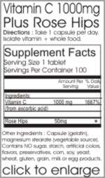 Vitamin C Supplement 1000mg Ingredient Supplement Facts