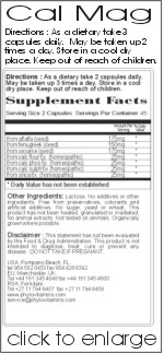 Calcium Magnesium Supplement: An all natural vitamin store with iron food supplement, magnesium food supplement, potassium food supplement and silica food supplement.