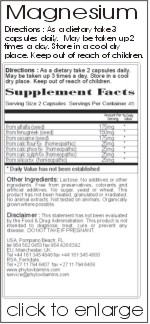 Magnesium Food Supplement: An all natural vitamin store with iron food supplement, magnesium food supplement, potassium food supplement and silica food supplement.